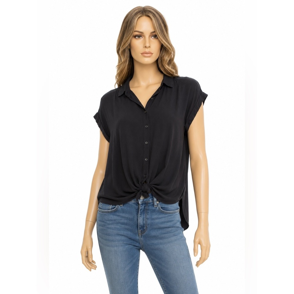 Relaxed Button Blouse Medium 100% Rayon High Low Hem